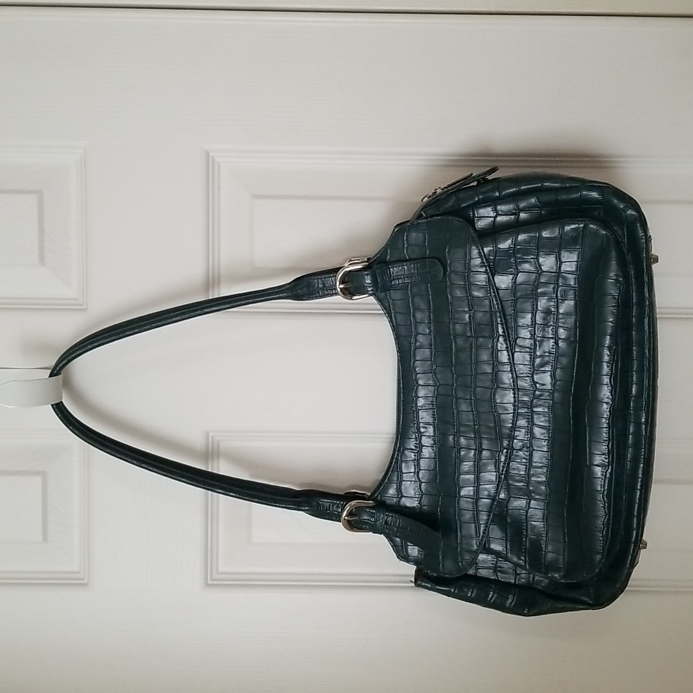 Maxx New York Italian Croco Embossed Leather Zip Top Bag
